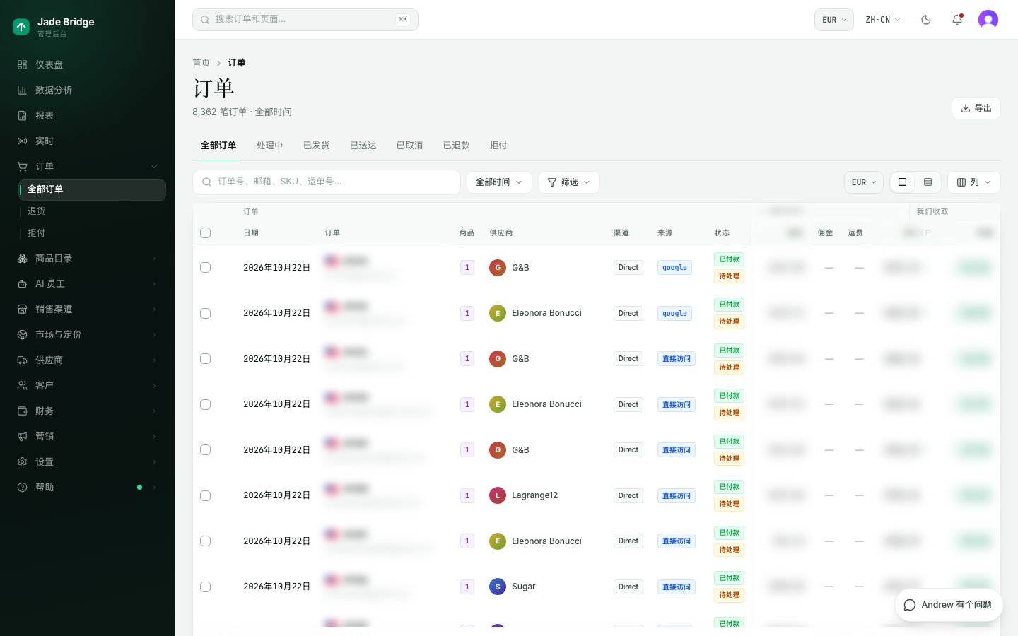 后台的订单列表