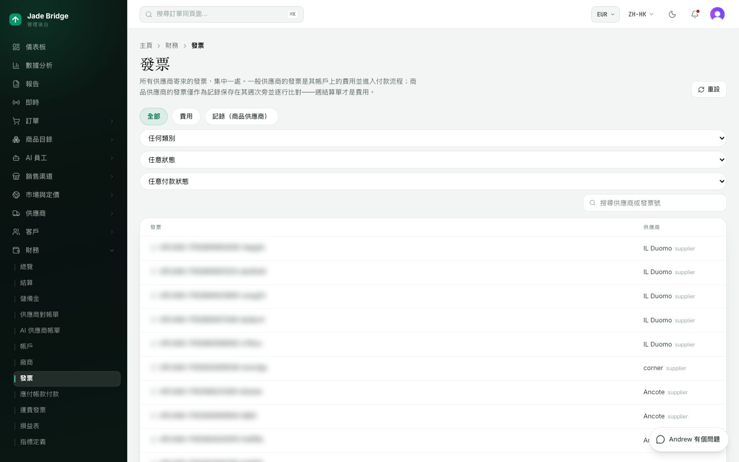 廠商發給你的每一張發票,集中在一張表格。收費會進入付款批次;供應商的發票是逐行核對的記錄。